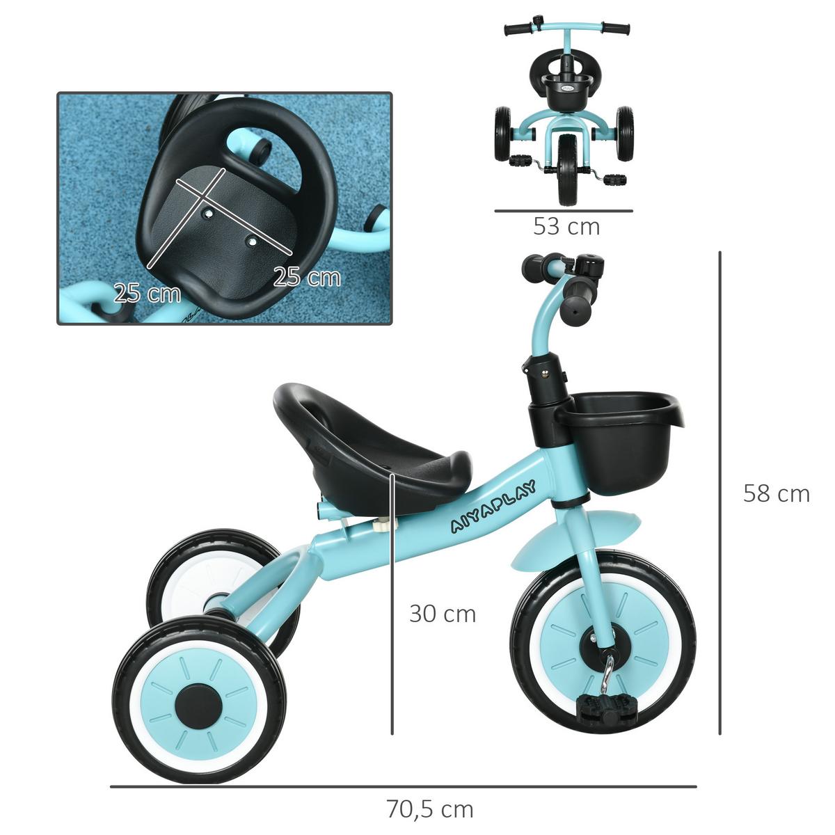 DREIRAD, Kinderfahrrad mit verstellbarer Sitz, Kinderrad für Kinder 2-5 Jahre - Blau, Metall (70.5/53/58cm) - AIYAPLAY