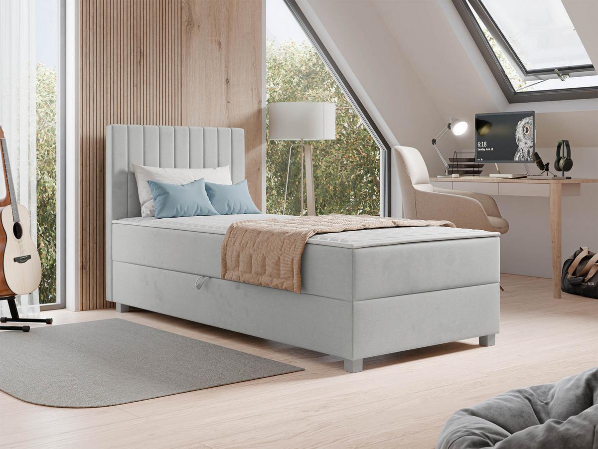 BOXBETT Viki - H3 - Silberfarben/Hellgrau, Holzwerkstoff/Kunststoff (90/200cm) - MIRJAN24
