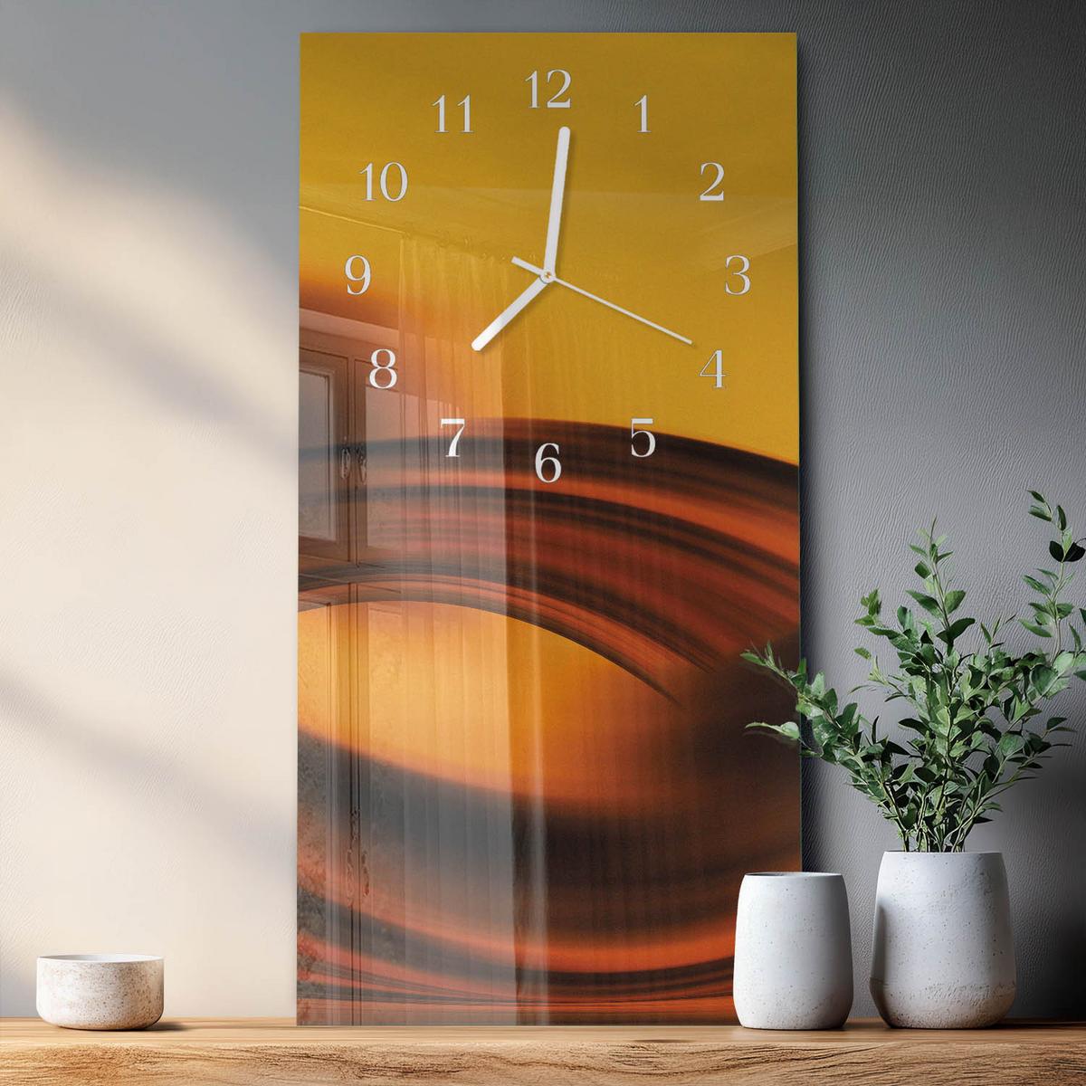 WANDUHR aus Glas 30x60 cm - Abstraktion - Orange, Glas (30/60/0.4cm) - TULUP