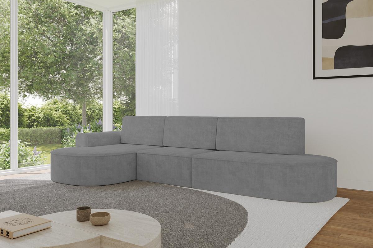 ECKSOFA mit Schlaffunktion Ottomane Links MARI L2-S 368X167X85 Grau Velours - Anthrazit/Schwarz, Holzwerkstoff/Kunststoff (368/167cm) - ALTDECOR
