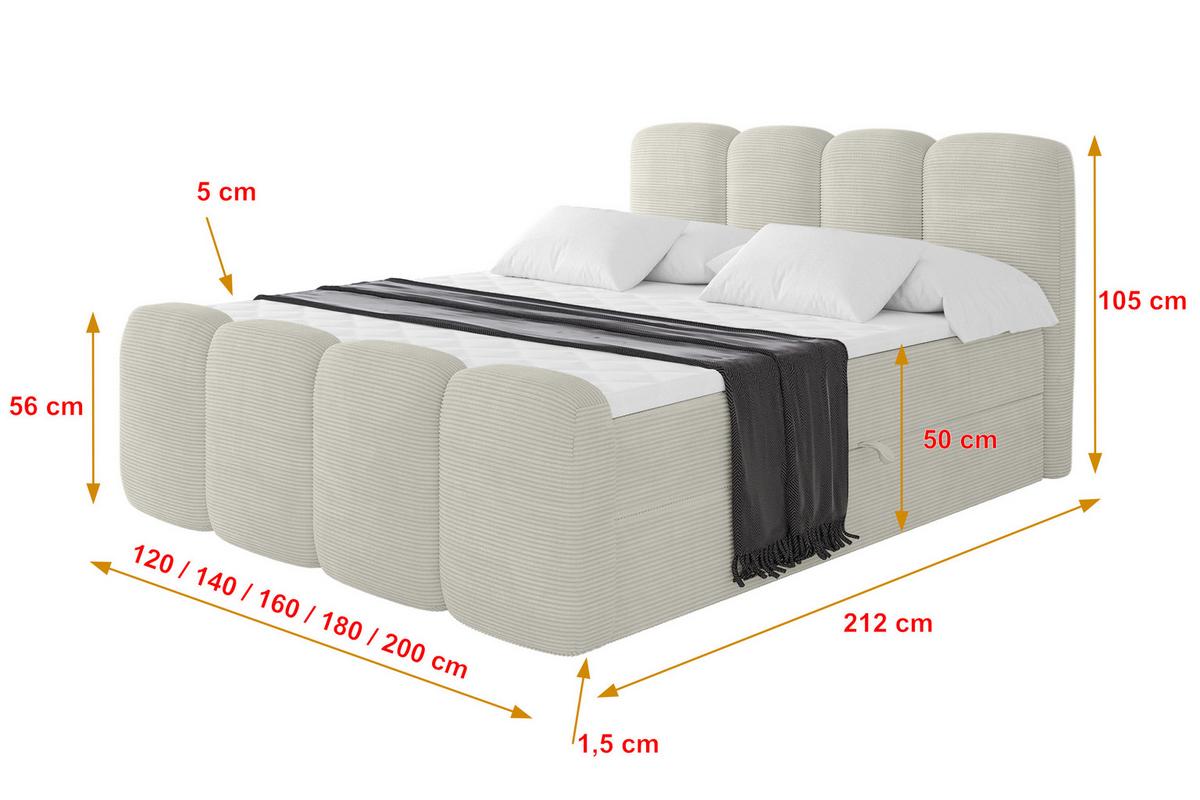 BOXBETT mit Matratze H3 - NINA-Z - 120x200 cm Creme - Perlmutt, Holzwerkstoff (120/200cm) - ALTDECOR