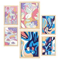 POSTER Set Mit 6 Ethikstile In Blume Zusammenfassung Ästhetische Dekorative Gemälde Für Ihr Wohnzimmer Zuhause A3 & A4 Rahmen Aus Hellem Holz - Beige, Papier (29/3cm) - Nacnic