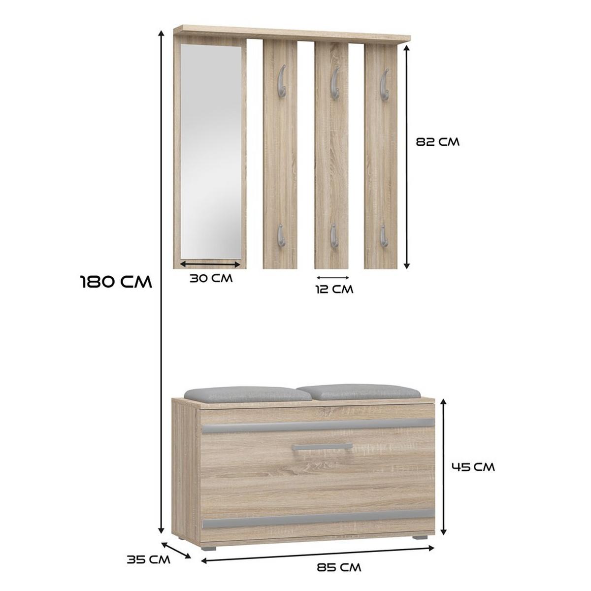 GARDEROBE praktisch Garderoben-Set mit Spiegel Sonoma 85/180/35 - Sonoma Eiche, Holzwerkstoff (85/180/35cm) - RAUMHIRSCH FURNITURE
