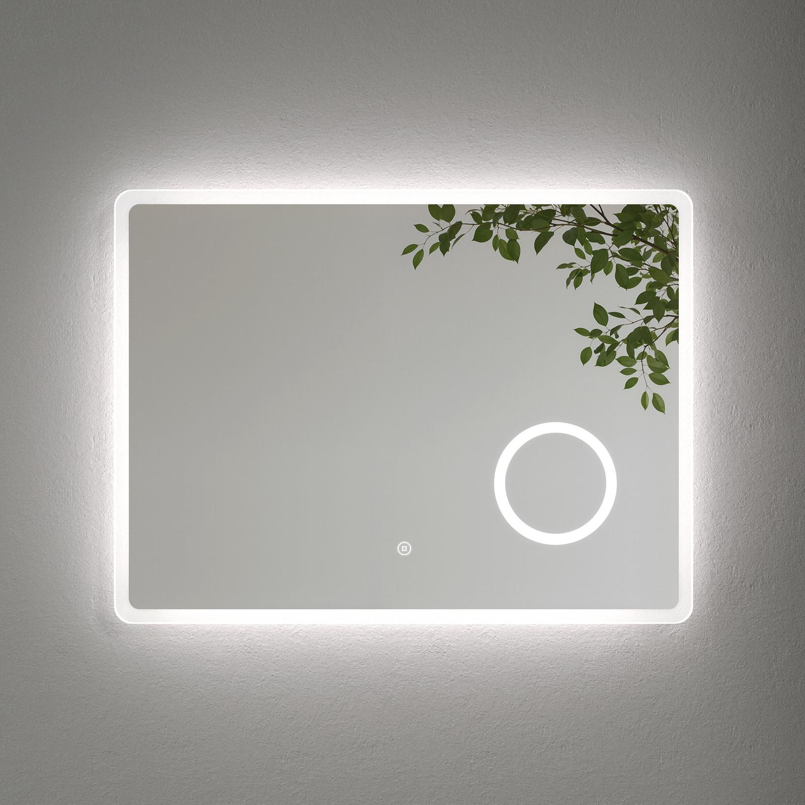 BADSPIEGEL mit Beleuchtung mit Integriertem Schminkspiegel 80/60 cm - Transparent, Glas (80/60/3.5cm) - EMKE