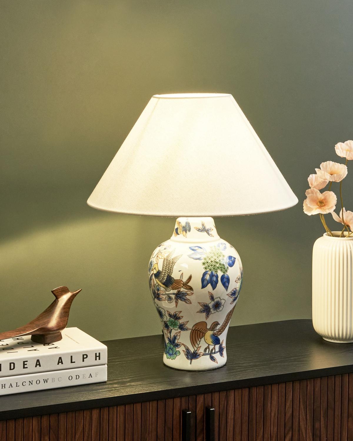 TISCHLAMPE Porzellan Weiß/Blau Moraca - Blau/Weiß, Keramik (40/40/53cm) - Beliani
