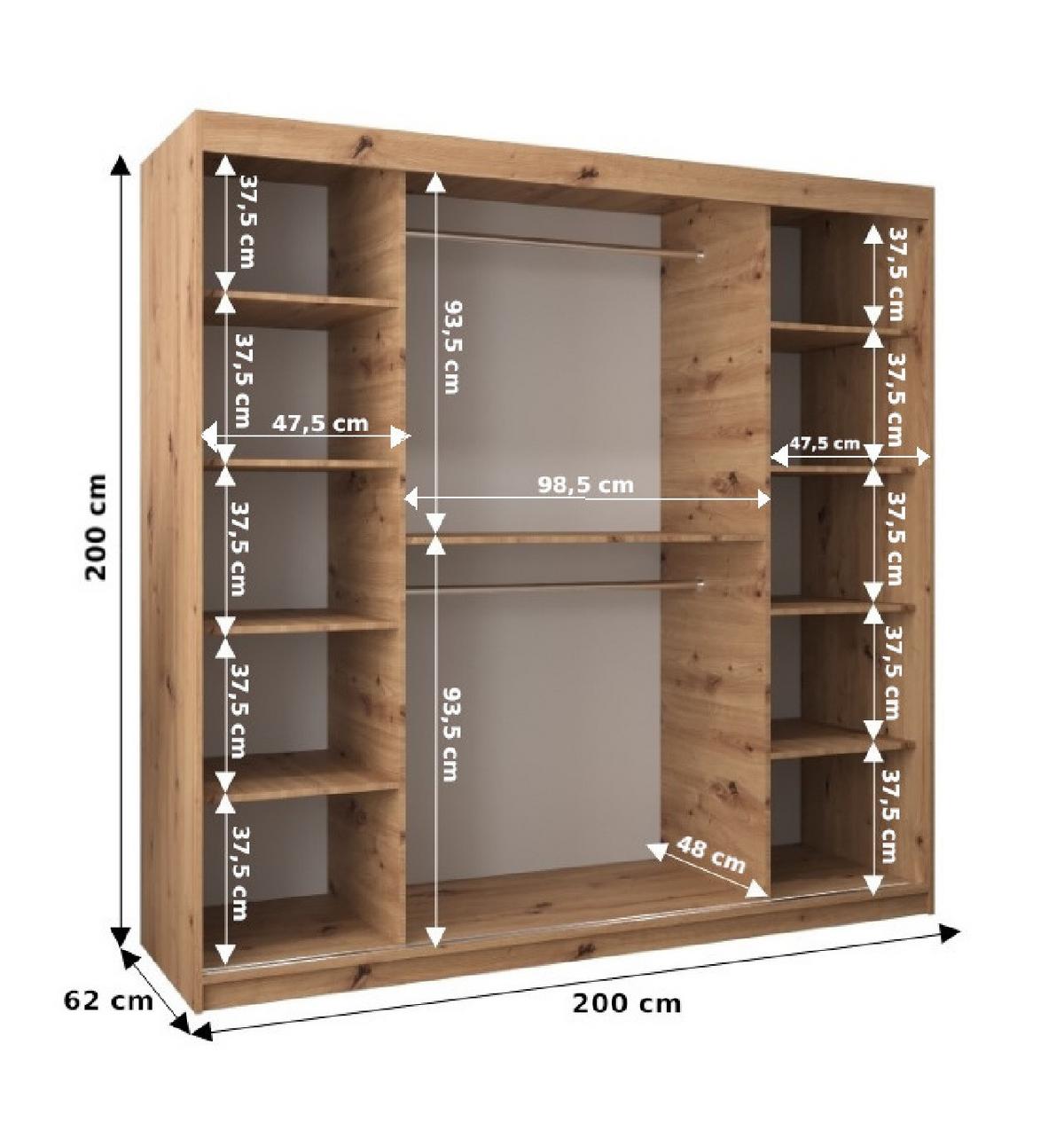 SCHWEBETÜRENSCHRANK 200/200/62 2-türig - Silberfarben/Schwarz, Holz/Kunststoff (200/200/62cm) - MÖBEL KRYSPOL