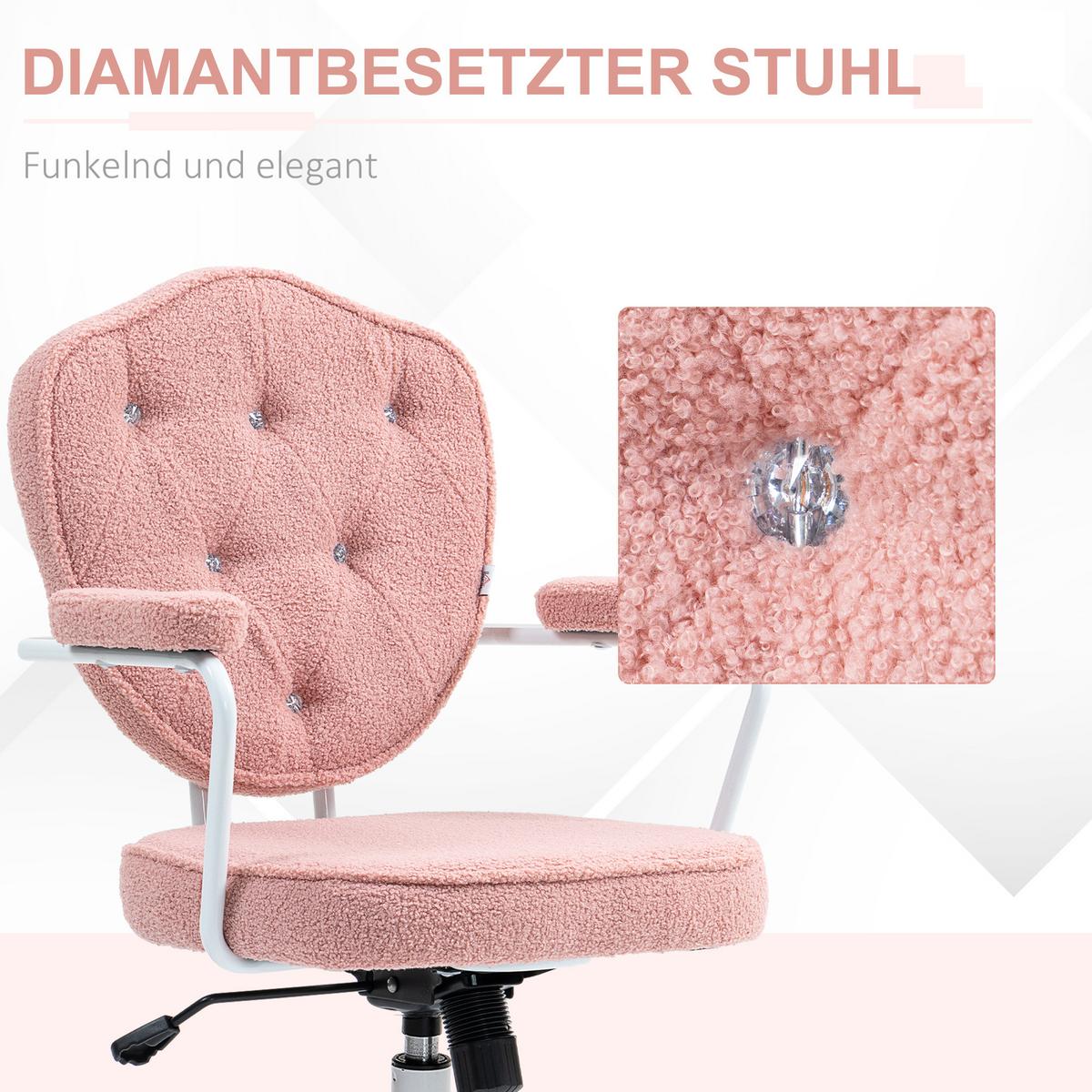BÜROSTUHL, Ergonomisch Schreibtischstuhl mit Wippfunktion, Drehbar, Rosa - Rosa/Weiß, Kunststoff/Textil (61.5/101/63cm) - HOMCOM