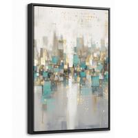 LEINWAND Bilder mit Rahmen - Abstrakt - Blöcke - Gold - Skyline - 20x30 - Beige, Textil (20/30cm) - MuchoWow