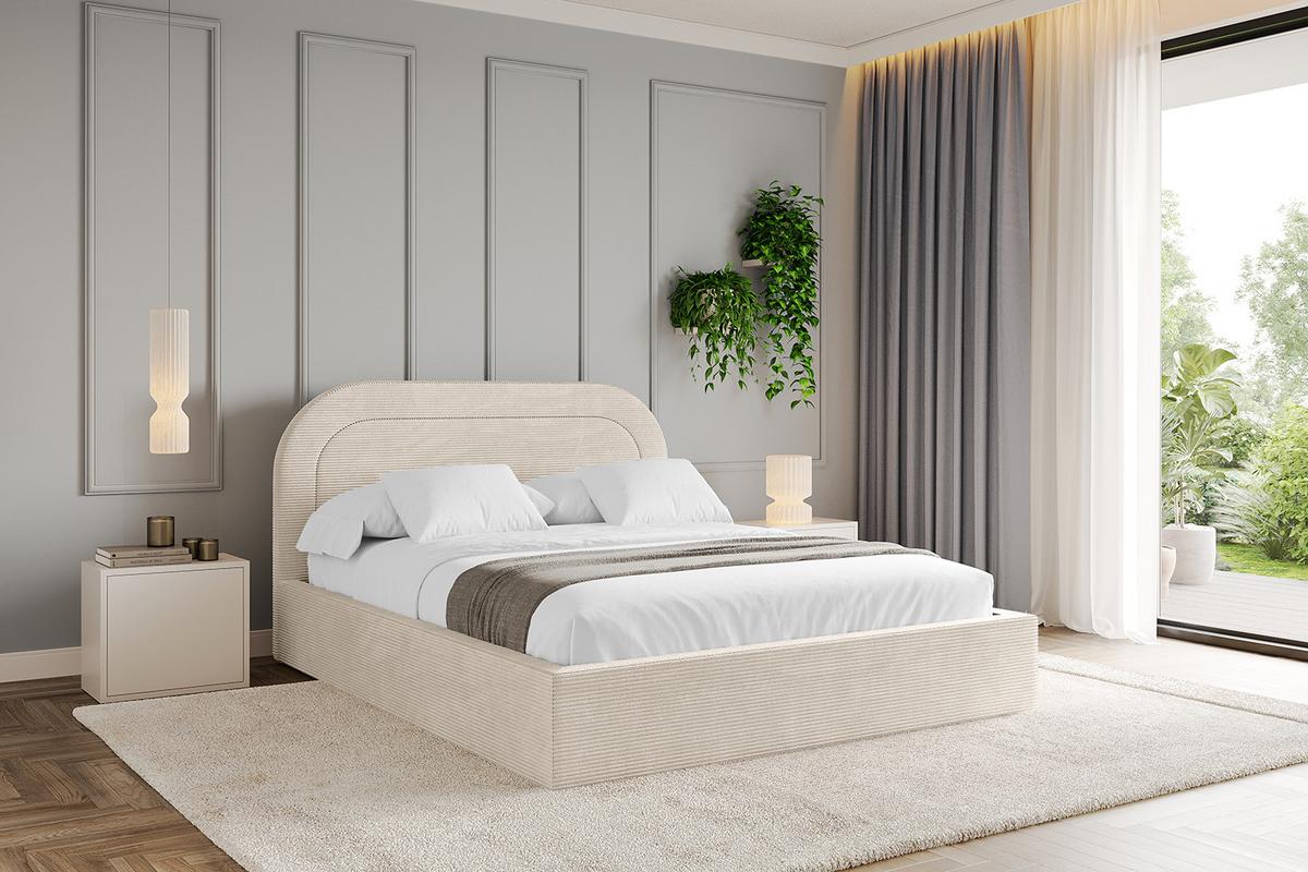 POLSTERBETT mit Bettkasten und Lattenrost, Bett mit Matratze H3/H4 - LERAY 160x200 Beige - Creme, Holzwerkstoff/Textil (160/200cm) - ALTDECOR