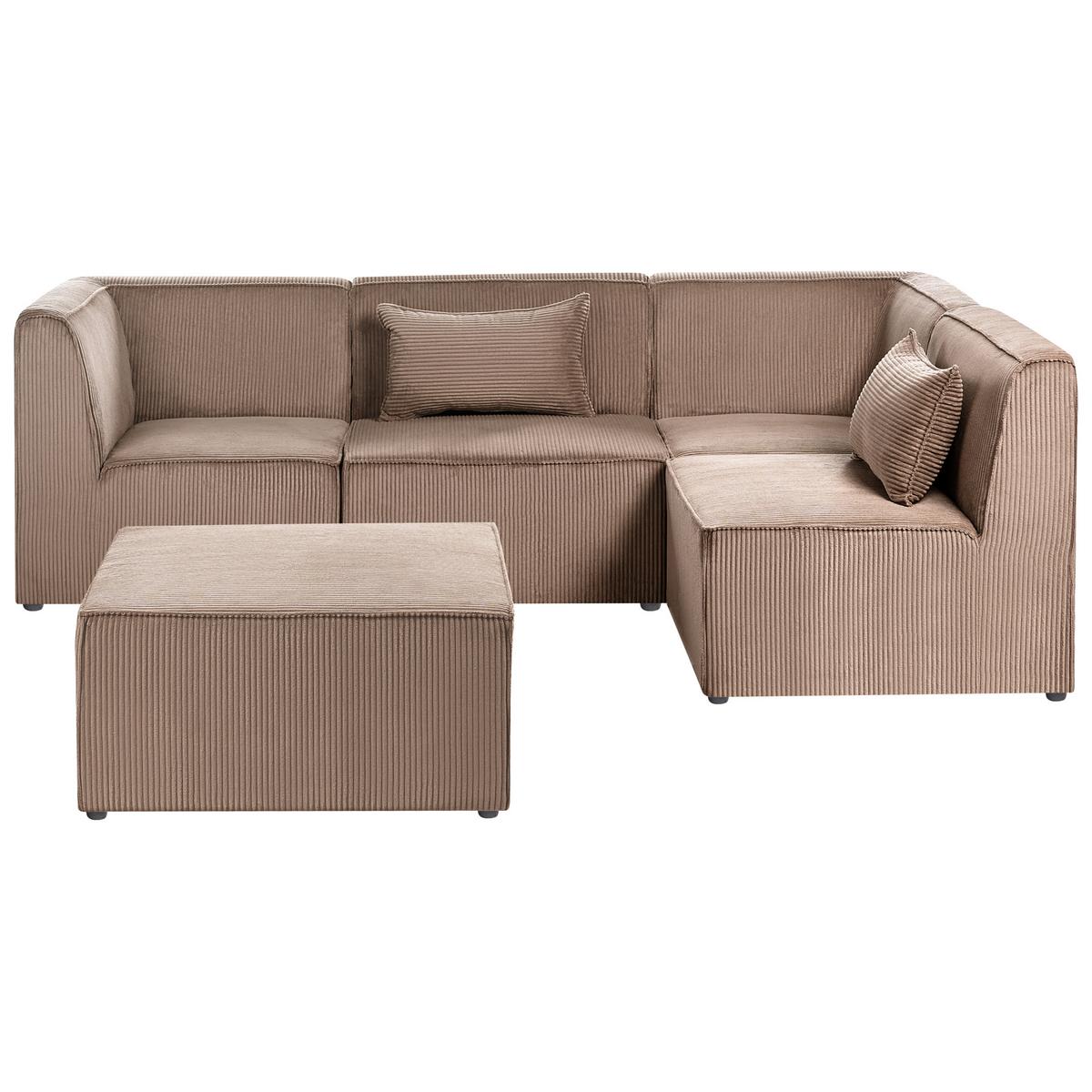 ECKSOFA Modul 4-Sitzer linksseitig Sandbeige Cord mit Ottomane Lemvig - Sandfarben/Beige, Textil (250/166cm) - Beliani