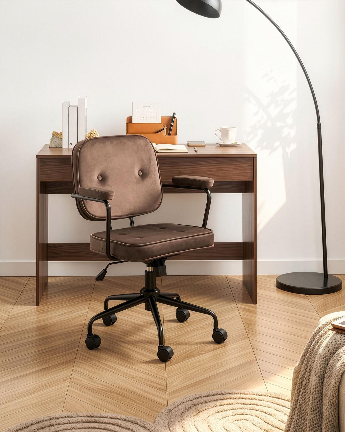 SCHREIBTISCHSTUHL Samtstoff Braun Pawnee - Braun, Textil (64/88/64cm) - Beliani