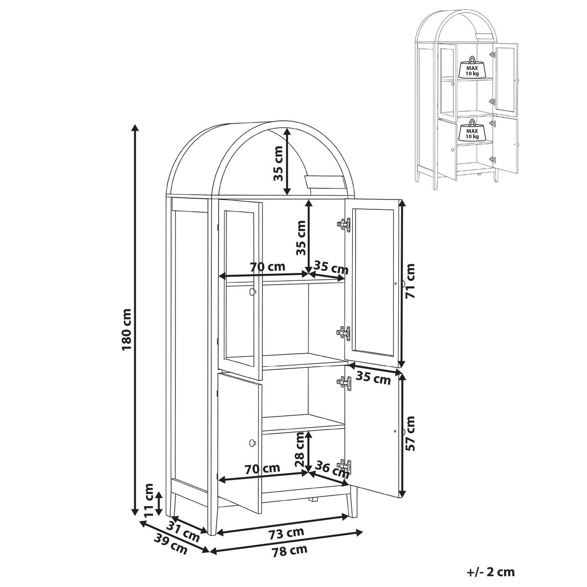VITRINE mit Glastüren 78 cm Hellbraun Montreal - Hellbraun/Braun, Holzwerkstoff (78/180/39cm) - Beliani