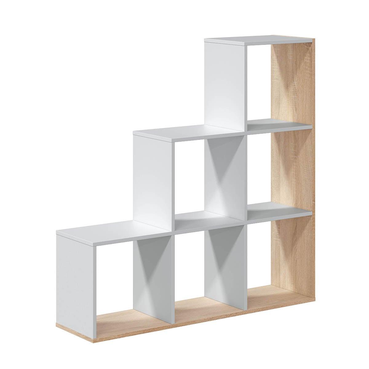 BÜCHERREGAL Treppe 6 Fächer Step - H110 cm - Weiß, Holzwerkstoff (28/110/9.6cm) - Calicosy