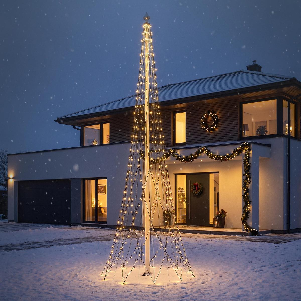 LED LICHTERKETTE für Fahnenmast und Weihnachtsbaum Weihnachtsbeleuchtung Außen 8m 1440 LED Warmweiß - Schwarz, Kunststoff (200cm) - ECD-Germany