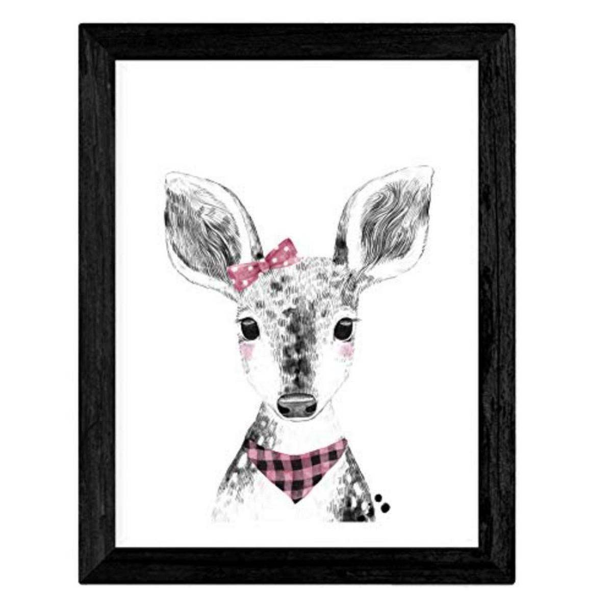 POSTER Set mit 4 „Tiere mit rosa und schwarz Accessoires“ A4 Schwarzer Rahmen - Schwarz, Papier (29.7/3cm) - Nacnic