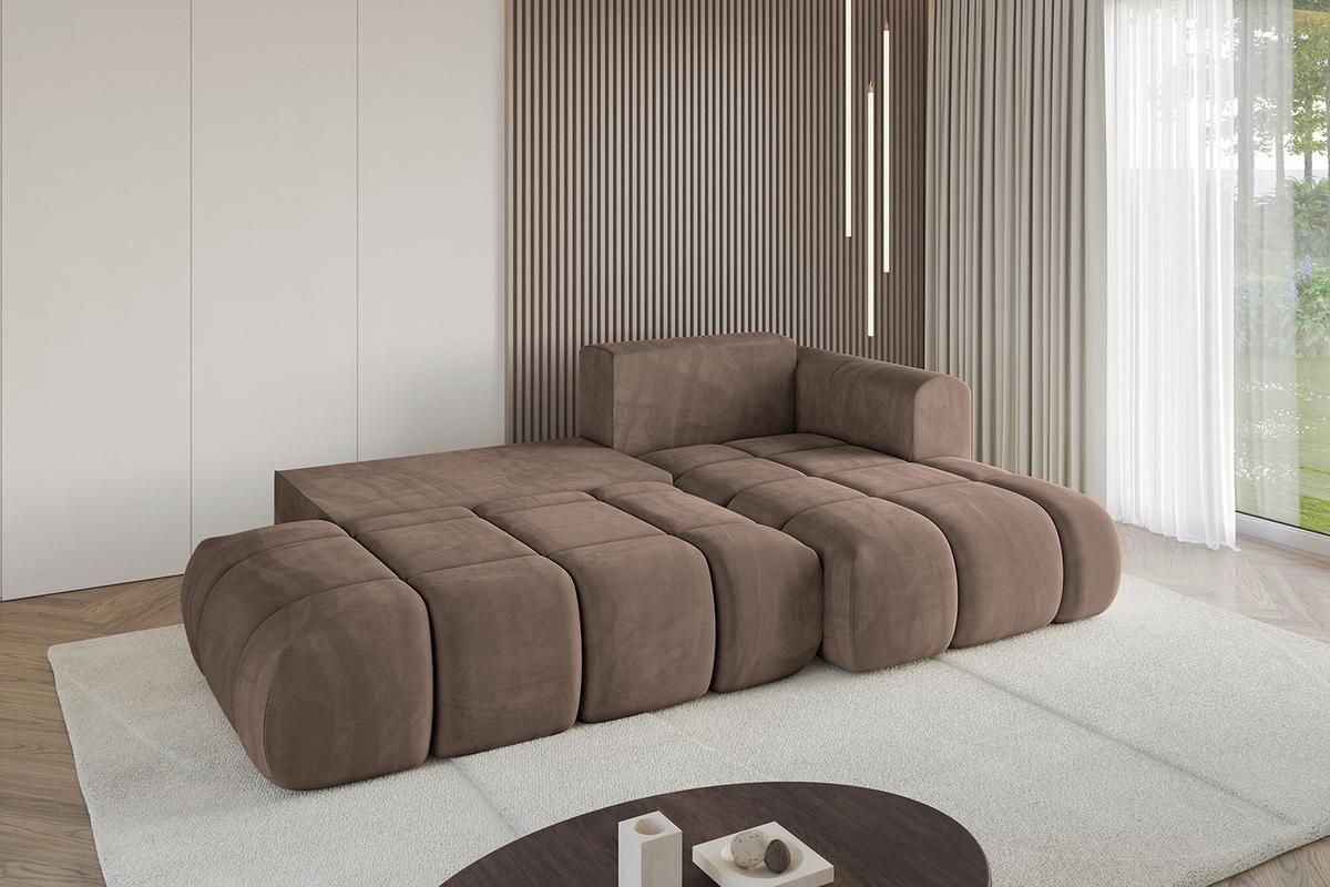 ECKSOFA Ottomane Rechts CLOUD-L-v1 280x185x90 Braun Velours - Braun, Holzwerkstoff/Kunststoff (185/280cm) - ALTDECOR