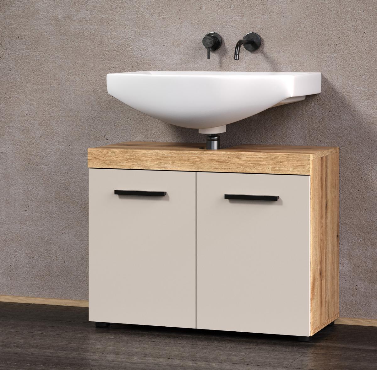 WASCHBECKENUNTERSCHRANK Kaschmir, Evoke Eiche 72 cm, Badezimmer Unterschrank 2-türig - Kaschmir/Eichefarben, Holzwerkstoff/Kunststoff (72/56/34cm) - Top.Furn