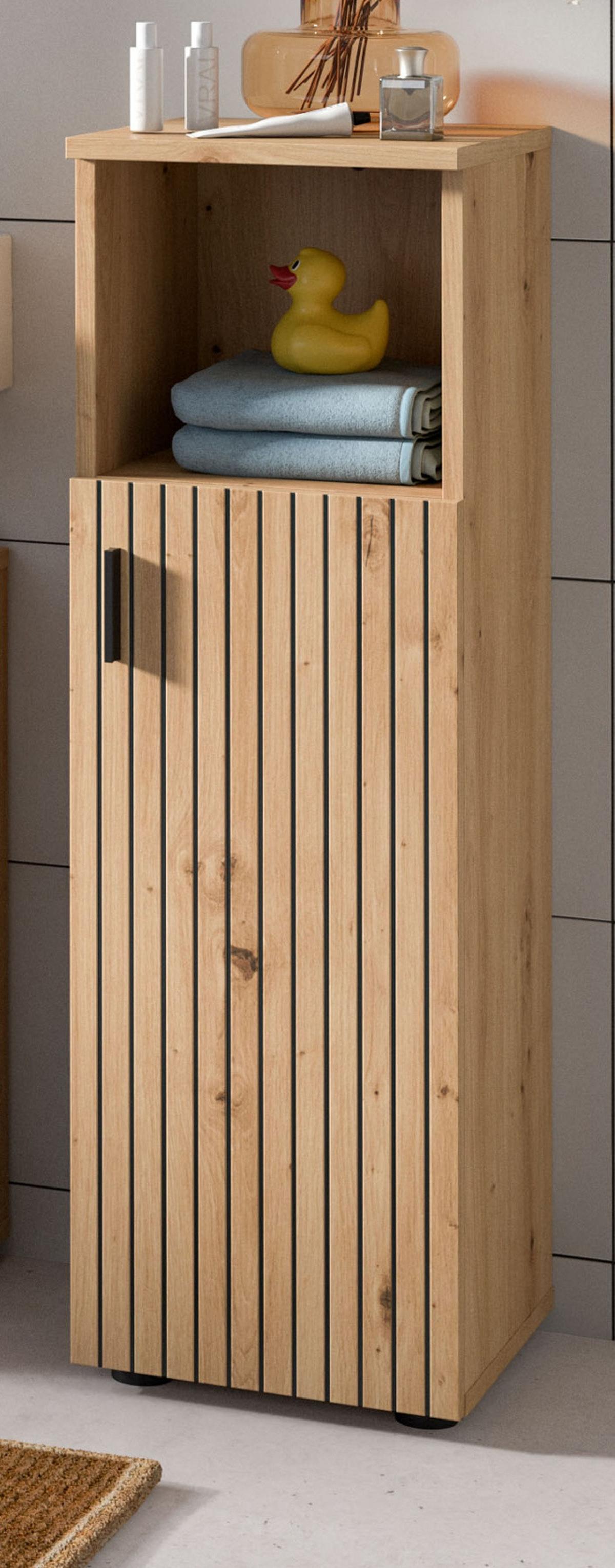 KOMMODE Eiche 30 x 95 cm, Badschrank mit Leistenoptik - Schwarz/Eiche Artisan, Holzwerkstoff/Kunststoff (30/95/30cm) - Inn.Furn