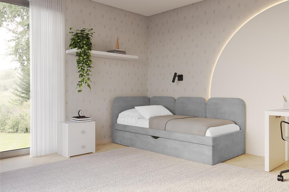 EINZELLBETT Jugendbett mit Bettkasten, Rechts - ALVY 100x200 Grau - Silberfarben, Holzwerkstoff/Textil (100/200cm) - ALTDECOR