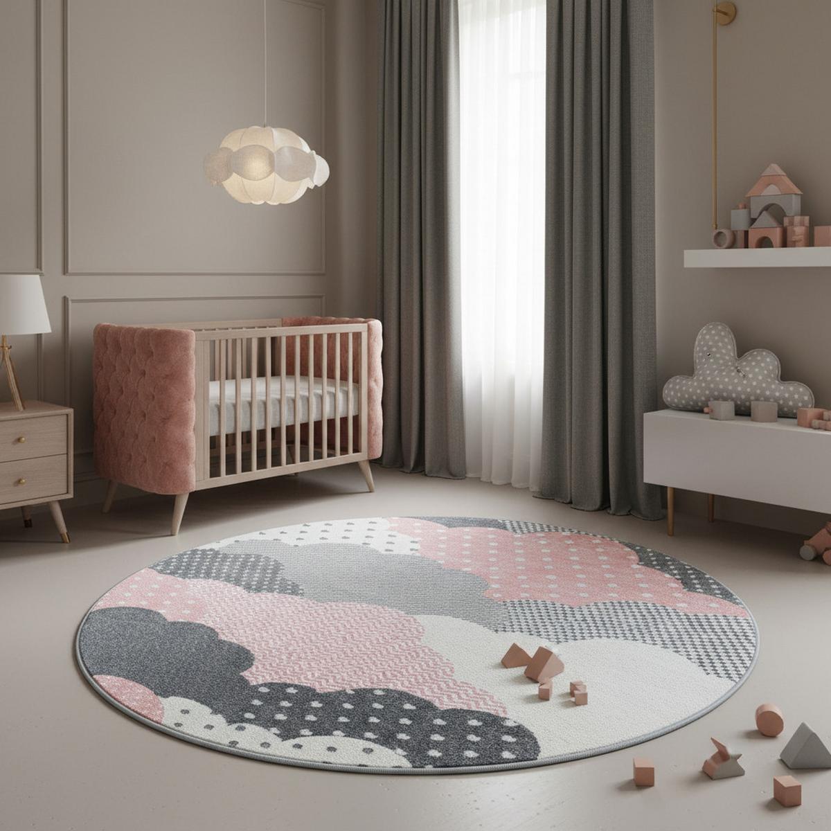 KINDERTEPPICH COGNE, mit Wolken-Motiv, Rosa, Ø 120 cm - Rosa, Textil (120/120cm) - KADIMA DESIGN
