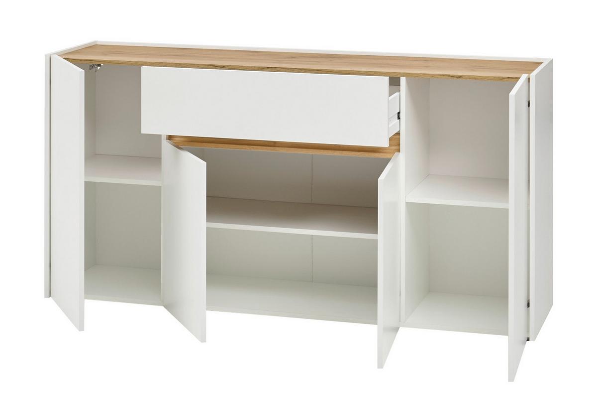 SIDEBOARD weiß, Eiche Wotan 170 x 87 cm, Kommode 4-türig - Eiche Wotan/Schwarz, Holz/Holzwerkstoff (170/87/40cm) - Furn.Design