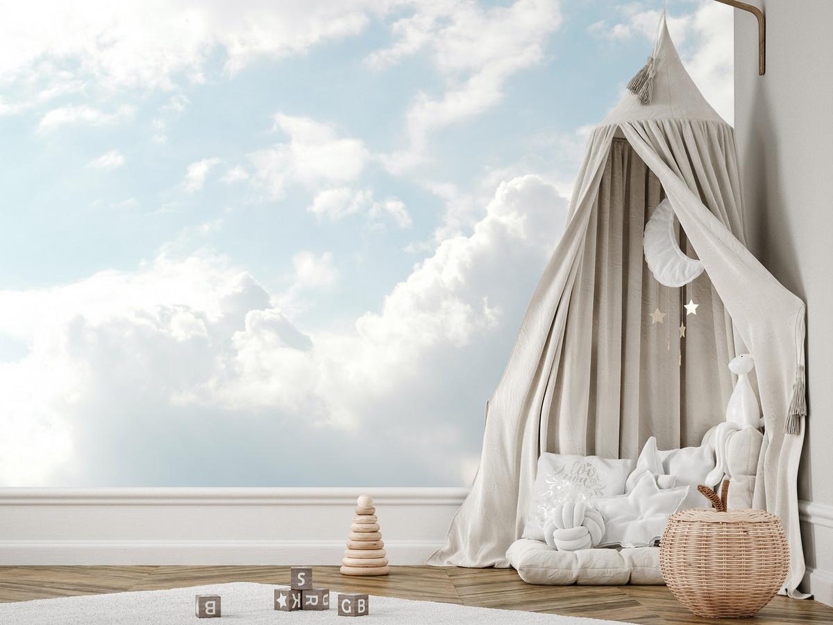 FOTOTAPETE für Schlafzimmer Dichte Weiße Wolken Himmel 100x70 - Blau/Weiß, Papier (100/70cm) - Muralo