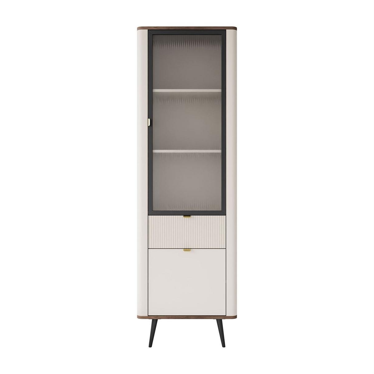 VITRINE schmal AUTUMN 1D1S1W mit Schublade, Kaschmir / Nussbaum - Beige, Holzwerkstoff (60/191/40cm) - Lookway