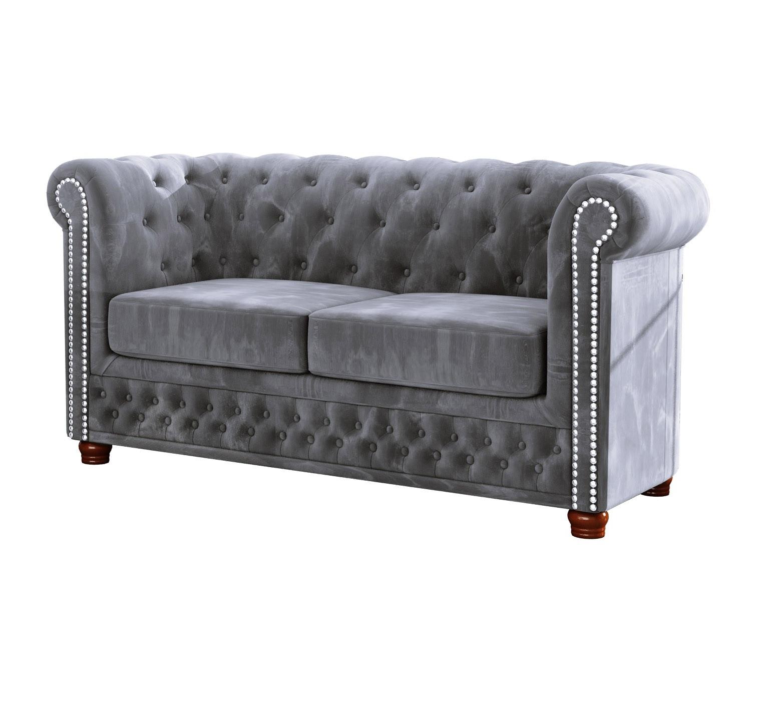 CHESTERFIELD-SOFA 2-sitzer Lauren Grau Samt - Braun/Grau, Holz/Textil (148/72/86cm) - S-Style Möbel