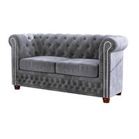 CHESTERFIELD-SOFA 2-sitzer Lauren Grau Samt - Braun/Grau, Holz/Textil (148/72/86cm) - S-Style Möbel