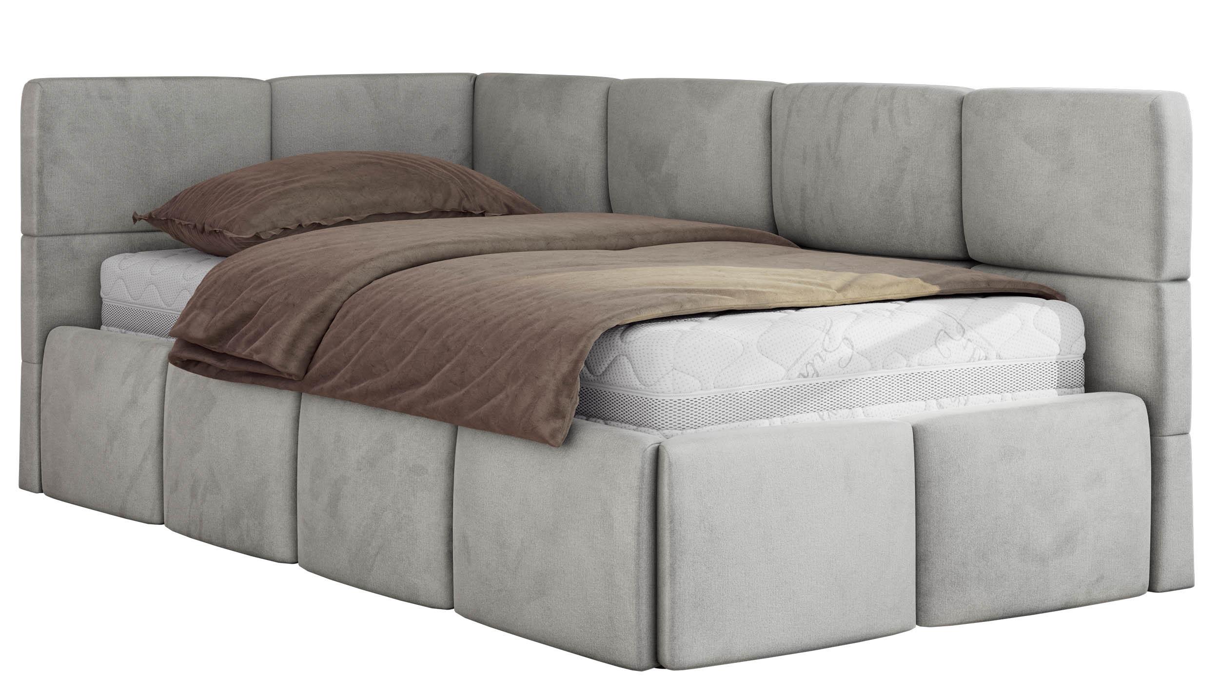 JUGENDBETT ARVO 90/200 - Hellgrau Velvet - Foam-Matratze - Links Seite - Hellgrau, Textil (90/200cm) - MKS
