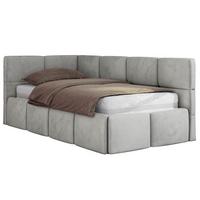 JUGENDBETT ARVO 90/200 - Hellgrau Velvet - ohne Matratze - Links Seite - Hellgrau, Textil (90/200cm) - MKS