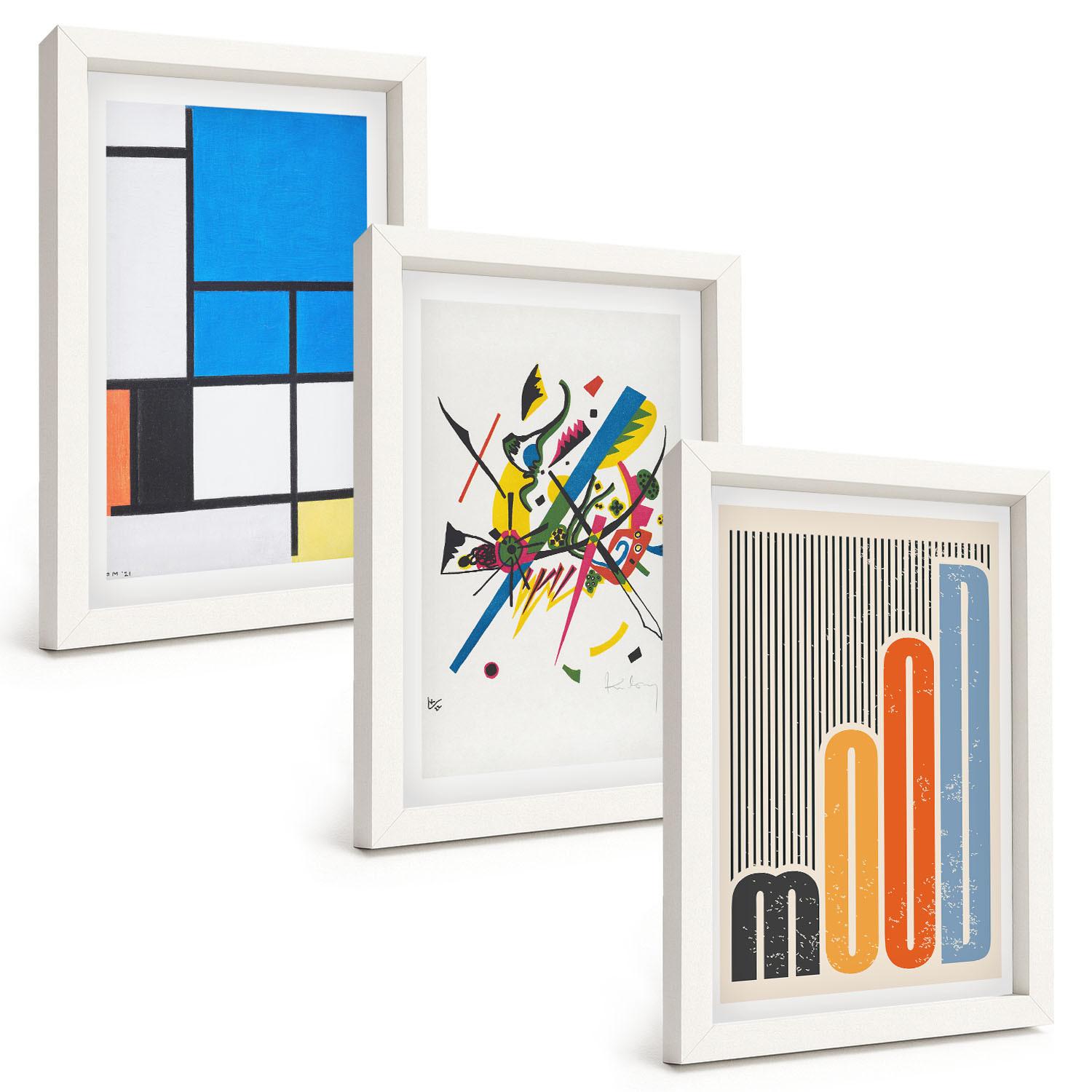 BILDER SET 3er Set - 20x30 cm Weißer Rahmen - Abstrakte moderne Geometrie - Weiß, Kunststoff (20/30cm) - TULUP