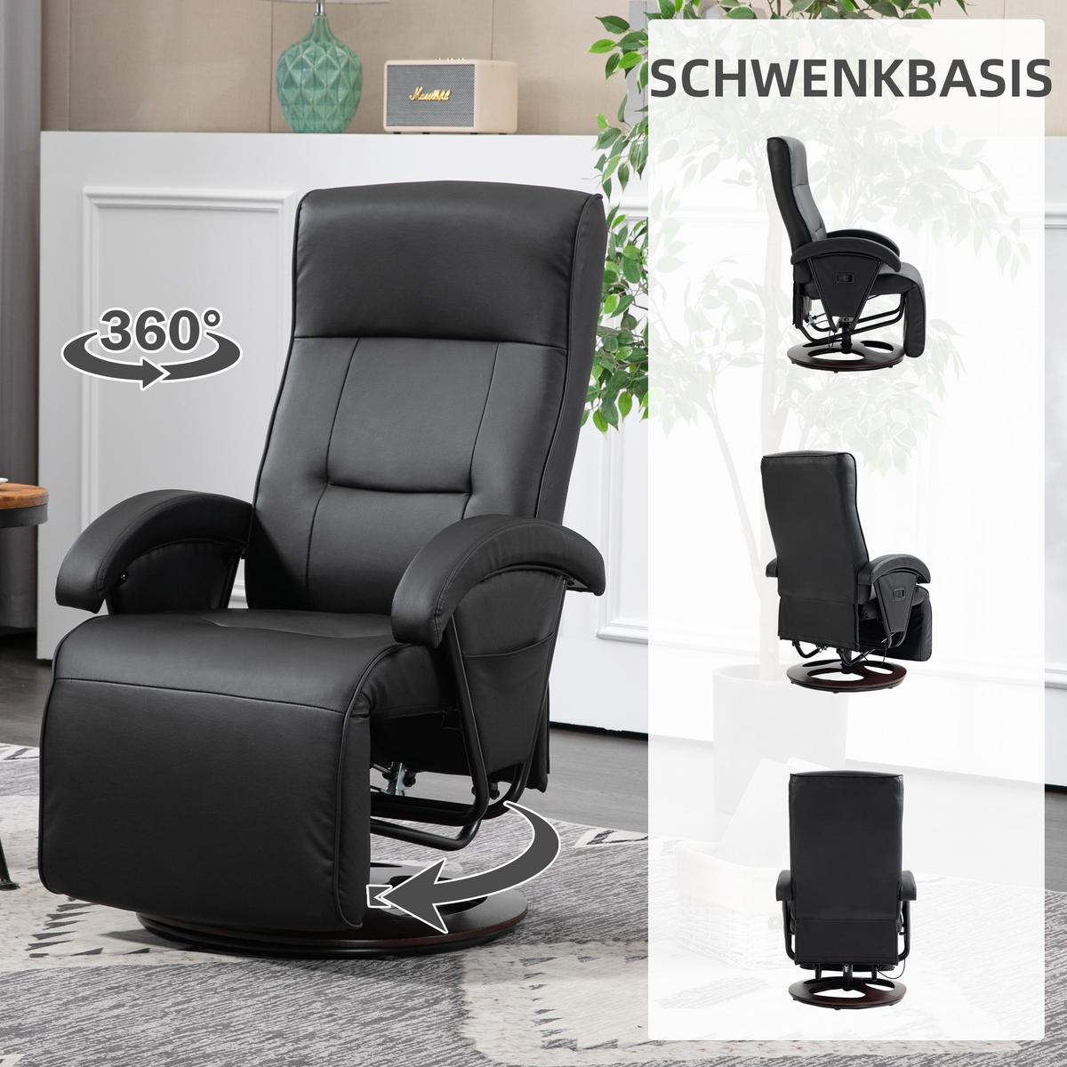 RELAXSESSEL Drehbarer Fernsehsessel mit Liegefunktion, Verstellbarer Rückenlehne - Schwarz, Kunststoff (66/107/86cm) - HOMCOM