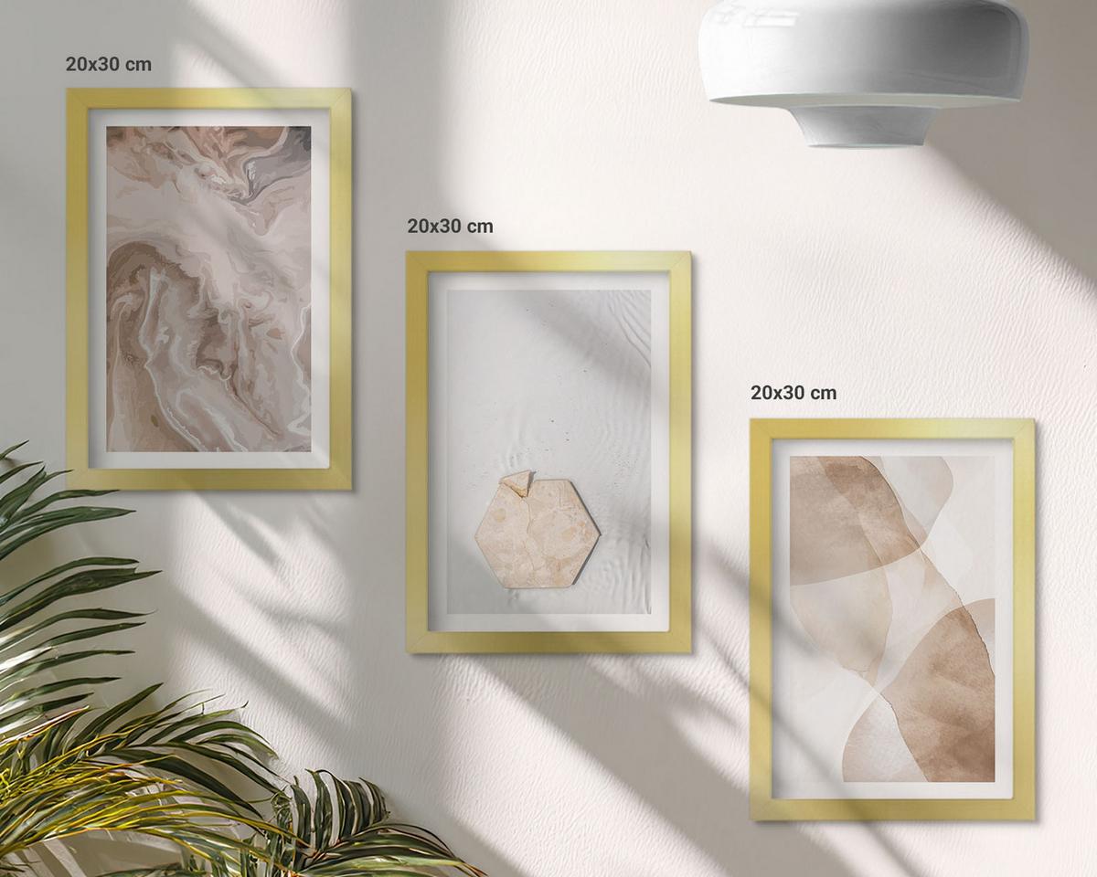 BILDER SET 3er Set - 20x30 cm Goldrahmen - Designerabstraktion der Natur - Goldfarben, Kunststoff (20/30cm) - TULUP