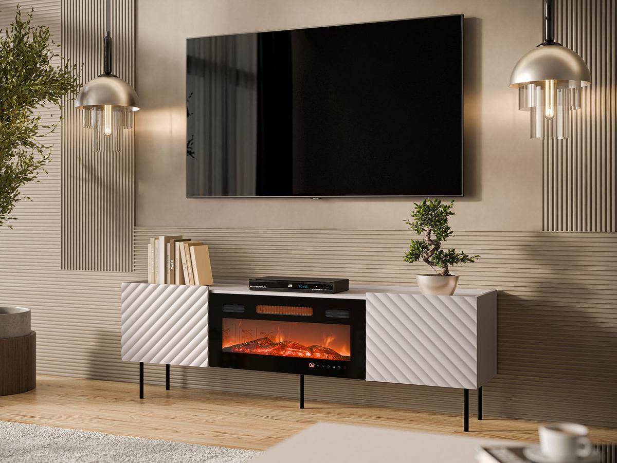 TV-LOWBOARD Lucca 180 2D mit Elektrische Kamin - Kaschmir/Schwarz, Holz/Holzwerkstoff (181/59/40cm) - MIRJAN24
