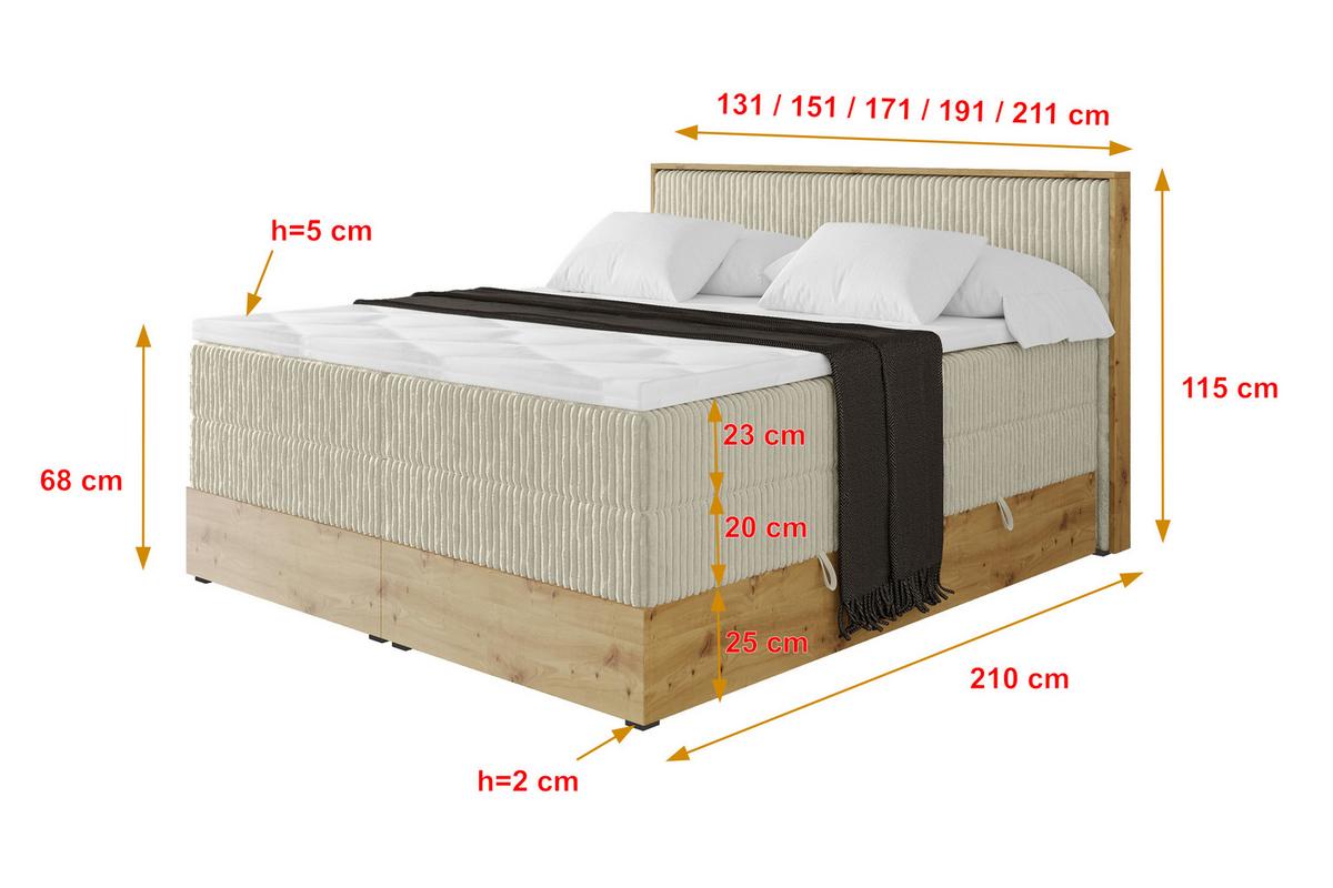 BOXSPRINGBETT LOLLI9 -KING 120x200 - H3/H4 Creme - Beige, Holzwerkstoff (120/200cm) - ALTDECOR