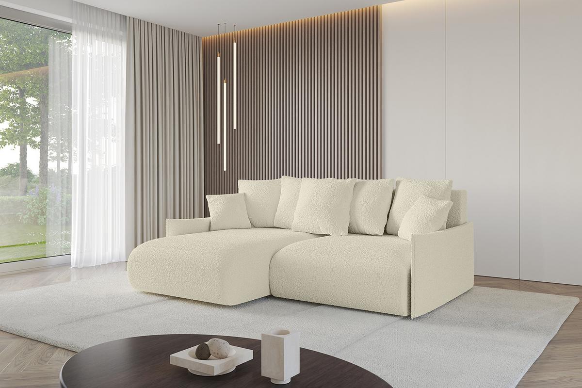 ECKSOFA Ottomane links ONESK-L -v1 216x177x72 Beige Bouclé - Hellbraun/Creme, Holzwerkstoff/Kunststoff (216/177cm) - ALTDECOR
