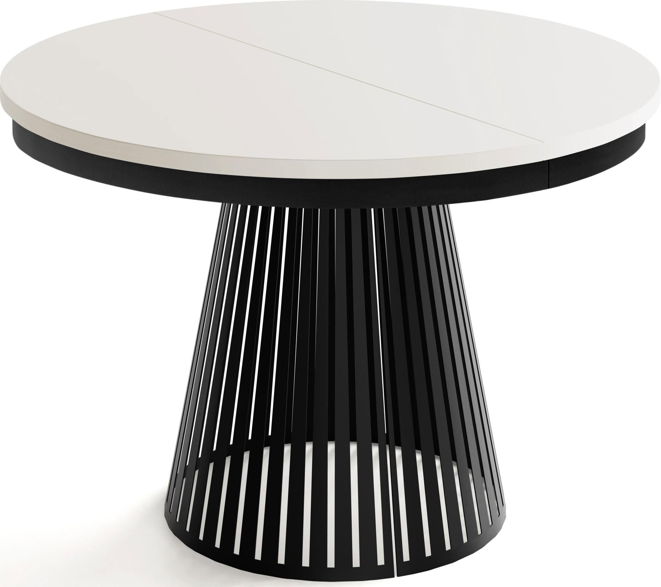 ESSTISCH Naro rund ausziehbar mit Schwarzem Lamellen-Metallgestell, Beige Kaschmir 100-180/100/76 cm - Kaschmir/Beige, Holzwerkstoff/Metall (100/176/76cm) - WFL GROUP
