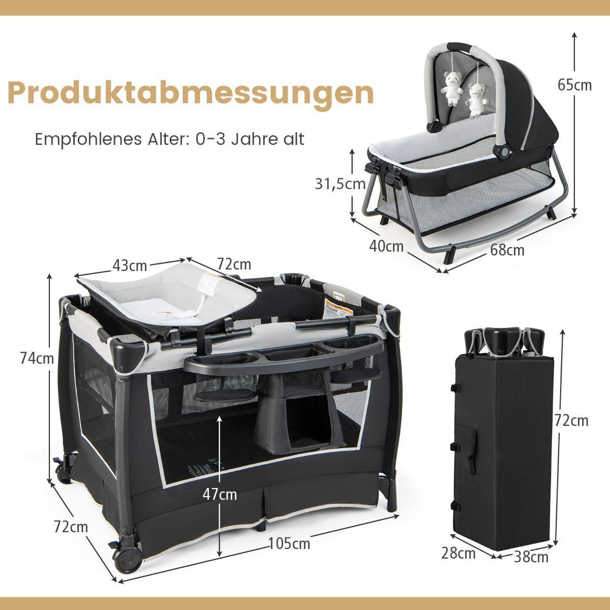 REISEBETT mit Matratze grau - Grau, Textil - COSTWAY