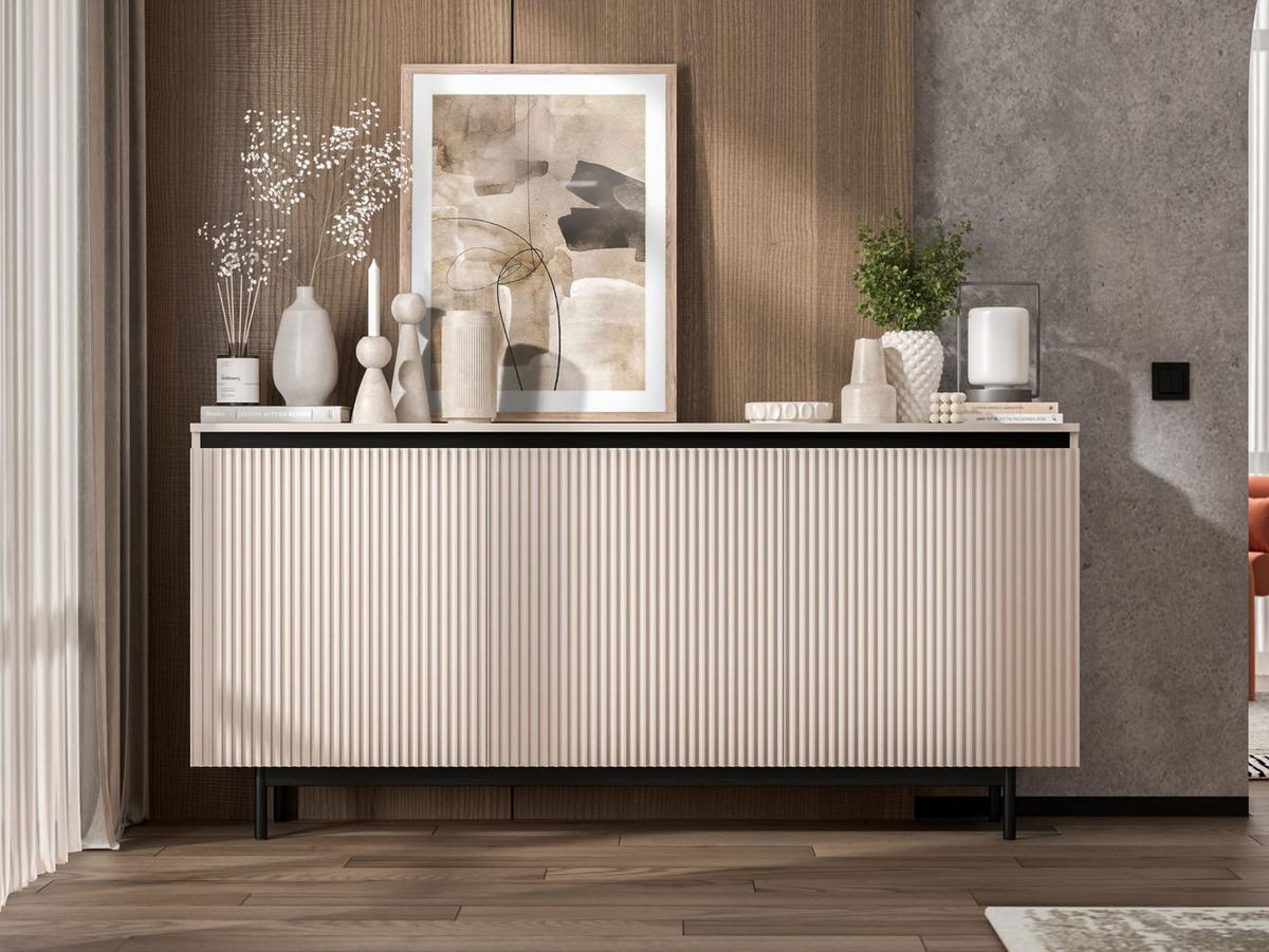 KOMMODE Selene 3D Kaschmir matt 167 cm mit schwarzem Metallrahmen - Kaschmir/Schwarz, Holzwerkstoff/Metall (166.8/79/35cm) - Meble Lindner