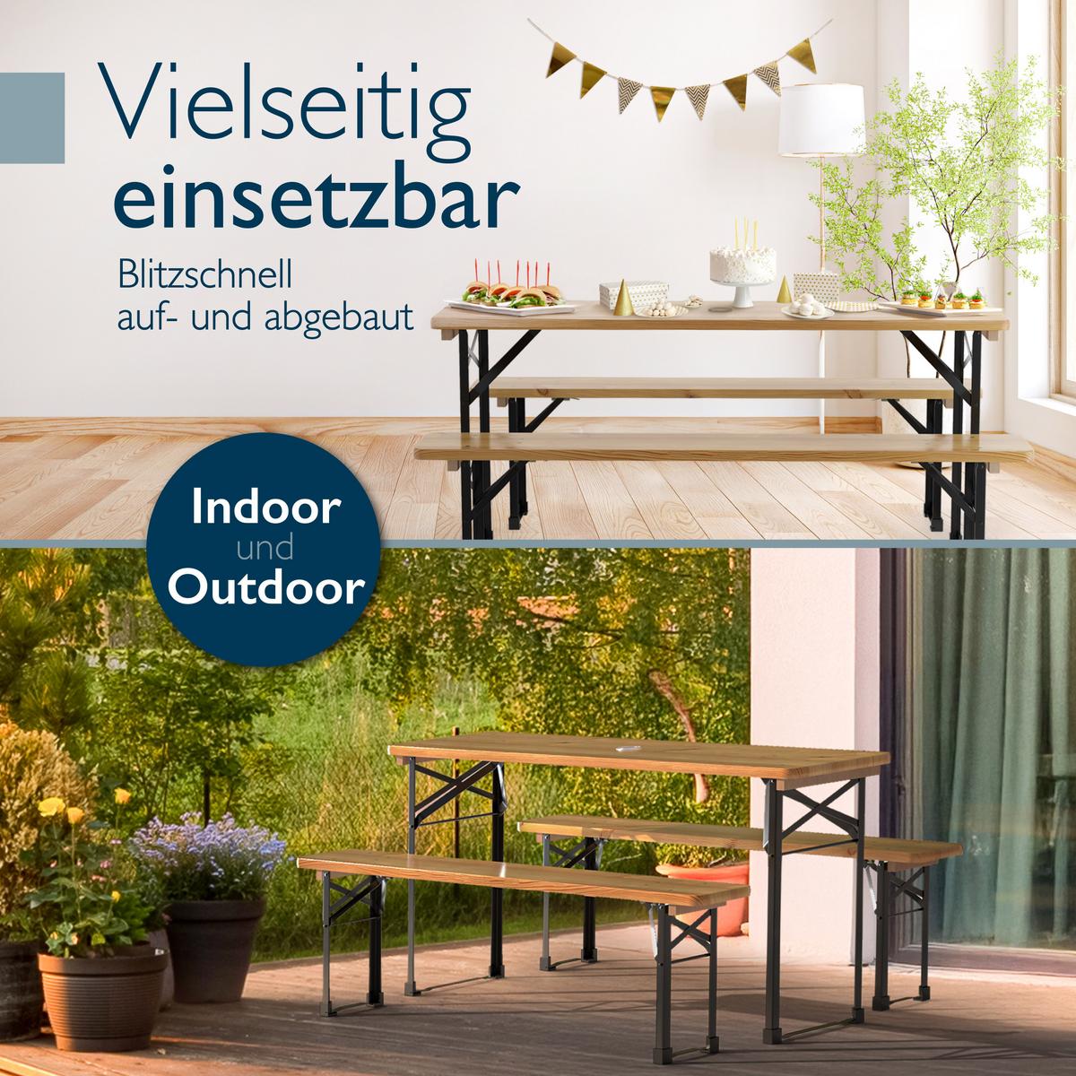 BIERZELTGARNITUR BT22 170x46cm (3tlg) - Naturfarben, Holz - Beautissu 