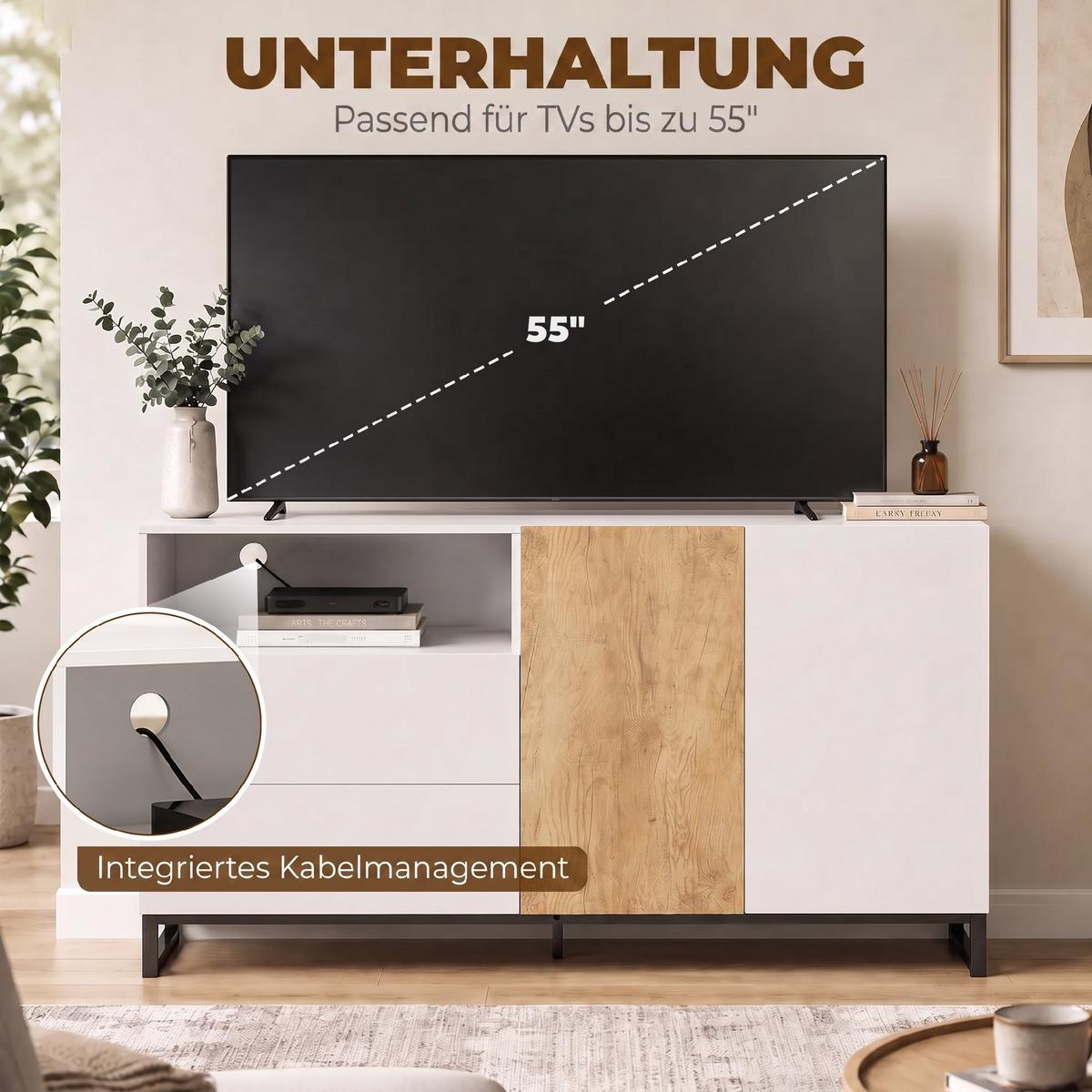 SIDEBOARD Spanplatte Stahl Weiß Eiche - Eichefarben/Schwarz, Holzwerkstoff/Metall (40/85/140cm) - HOMCOM