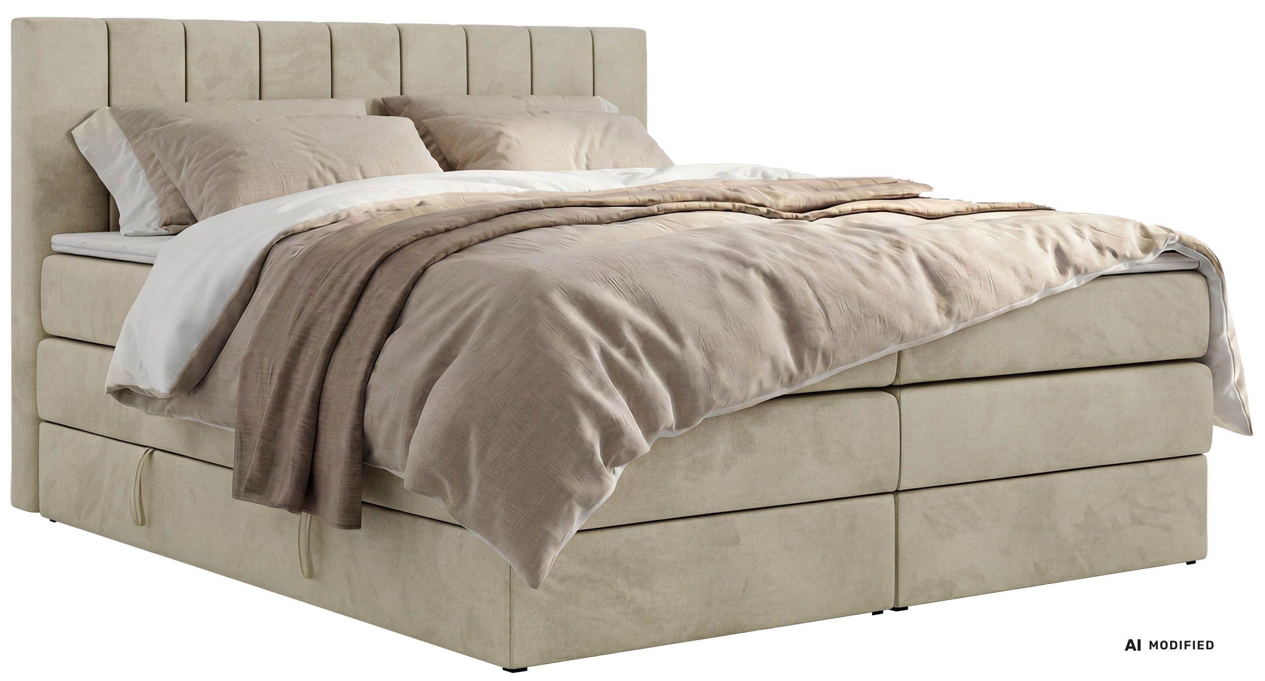 BOXSPRINGBETT ALVER KING 180/200 - Beige Velvet - Topper T25 - H4 - Beige/Schwarz, Kunststoff/Textil (180/200cm) - MKS