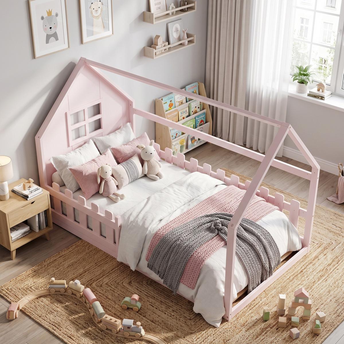 KINDERBETT 90x200 kinderbett rosa kiefer - Pink, Holz (90/200cm) - Urban Meuble