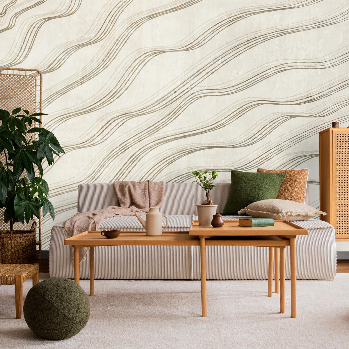 FOTOTAPETE für Wohnzimmer Beige Wellen Abstraktion 300x210 - Beige, Papier (300/210cm) - Muralo