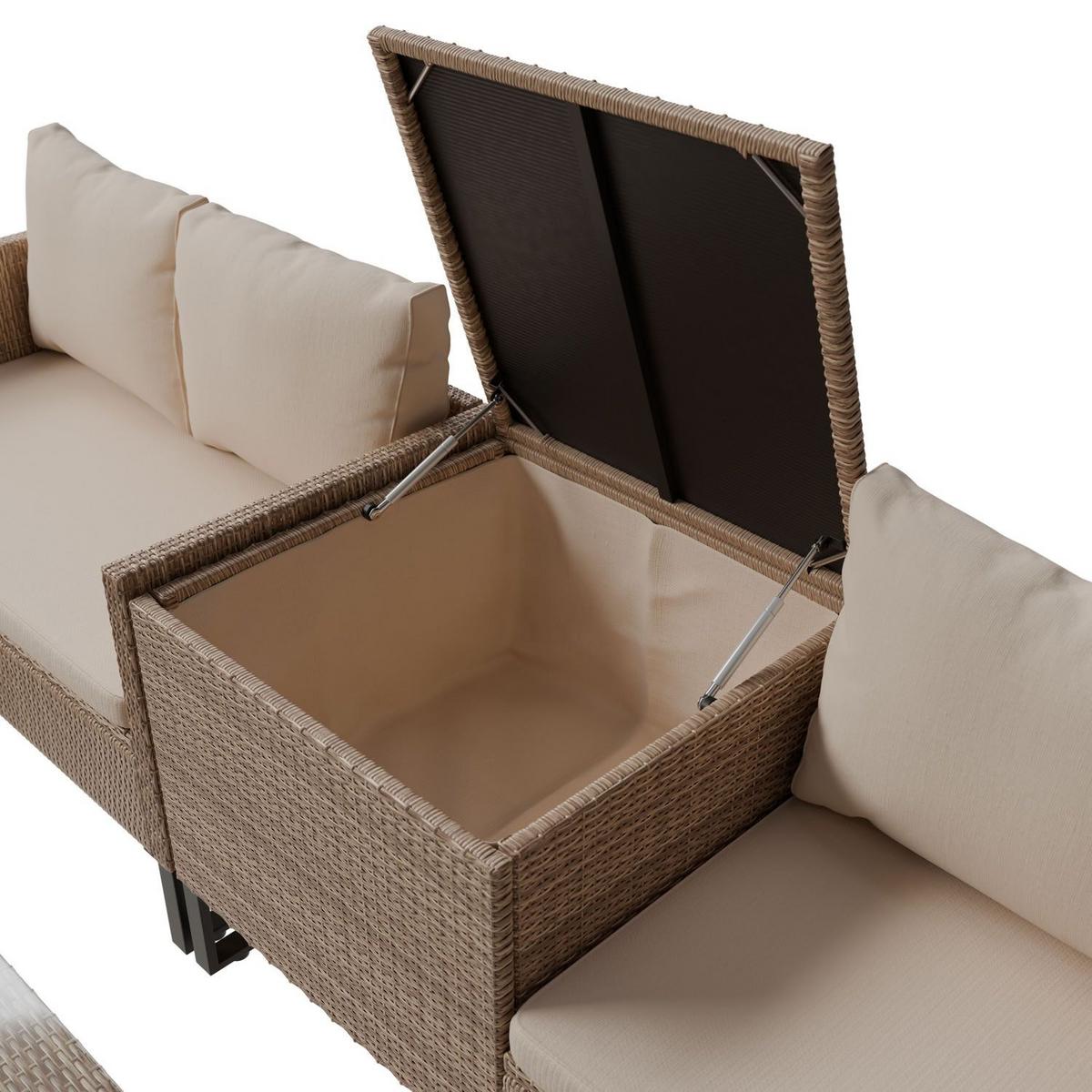 LOUNGEGARNITUR Santorini creme / sand - Beige, Kunststoff/Metall - Juskys