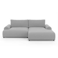 ECKSOFA mit Schlaffunktion, Bettkasten, extrabreite Ottomane rechts, abgerundete Armlehnen, B240/T145/H81 cm, Chenille Hellgrau / 21025 - Hellgrau/Schwarz, Kunststoff/Textil (240/145cm) - luma-home