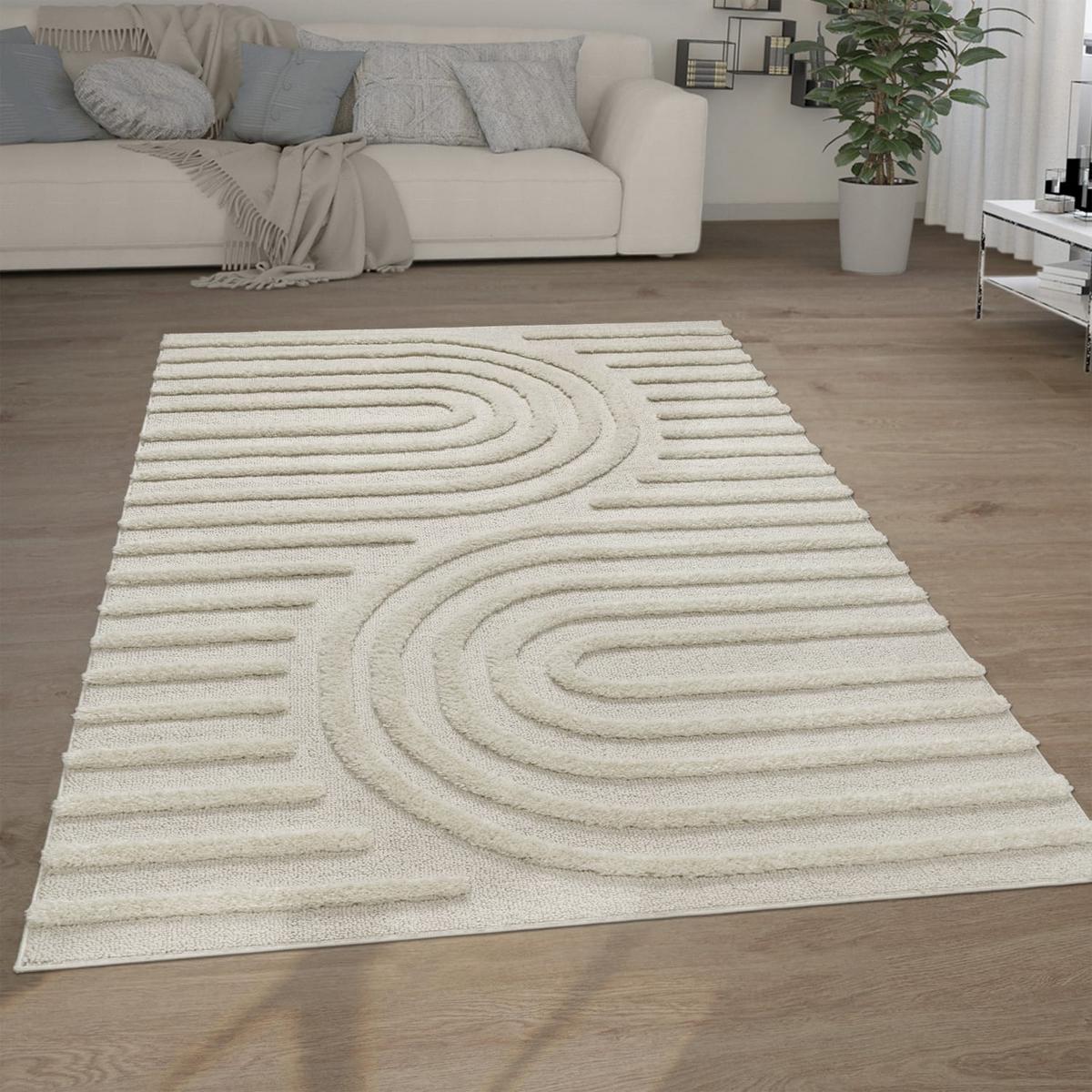 HOCHFLORTEPPICH, mit 3D-Struktur, aus Polypropylen, Florhöhe 30 mm, Creme, 120 x 160 cm - Beige, Textil (160/120cm) - KADIMA DESIGN