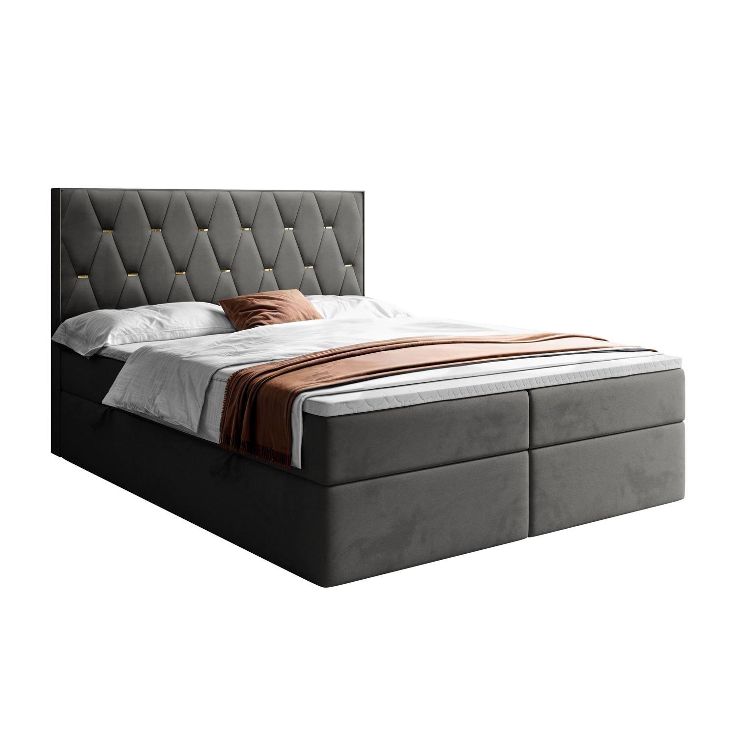 BOXSPRINGBETT IZOLDA mit Bettkasten und Topper 160x200 cm Royal Velvet 185 - Graphitfarben, Textil - Lookway