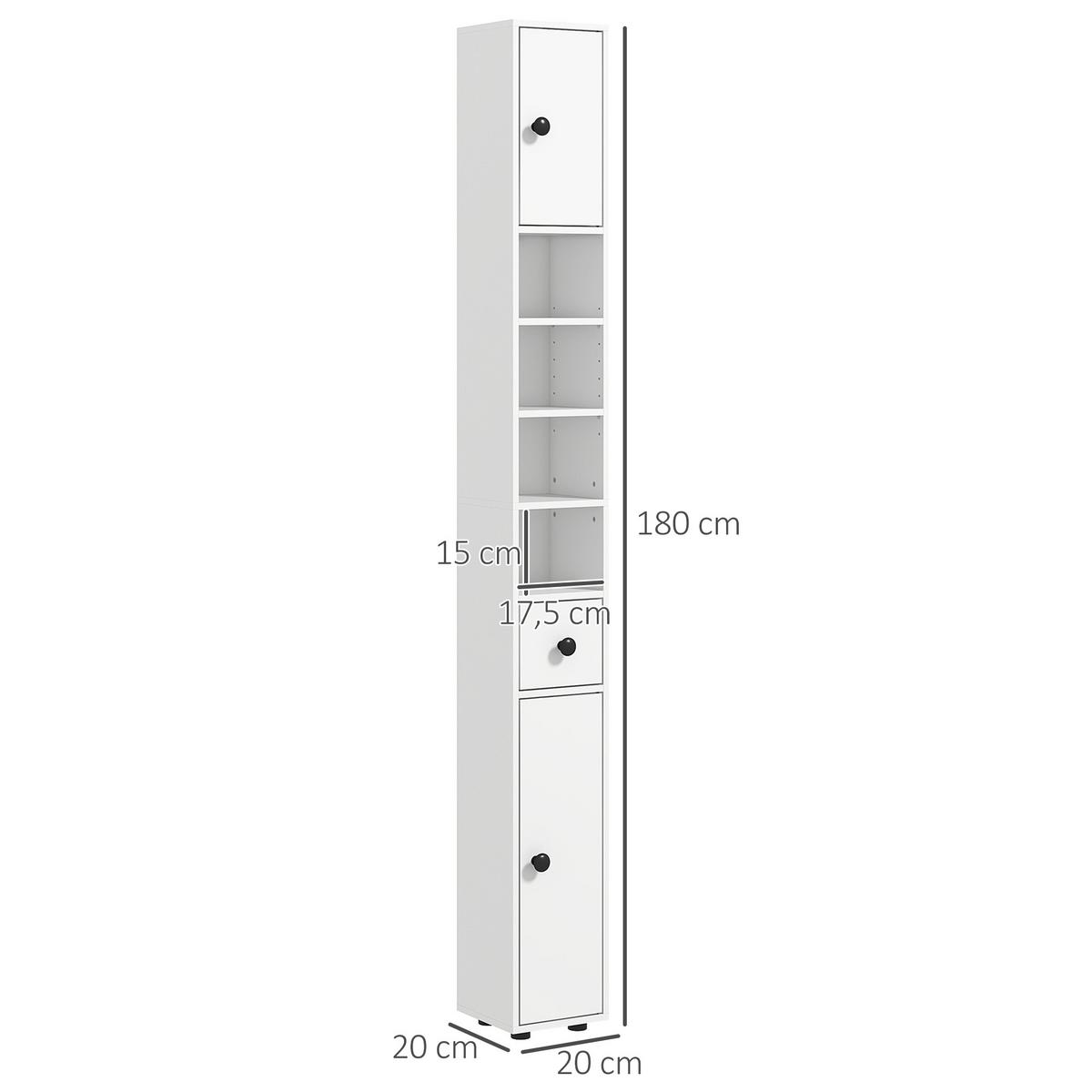 BADEZIMMERSCHRANK Spanplatte Weiß - Weiß, Karton (20/180/20cm) - Kleankin